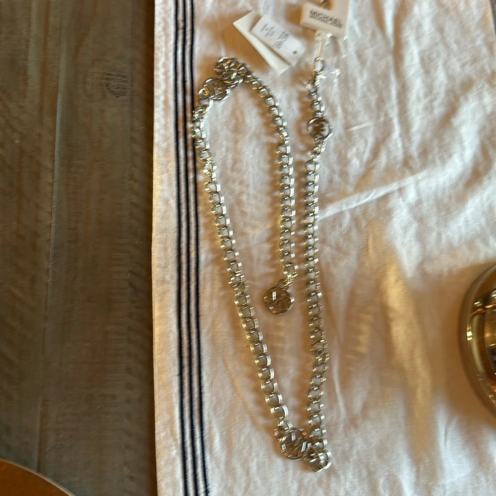 NWT Michael Kors Women's silver color Metal Logo Chain Belt S/M